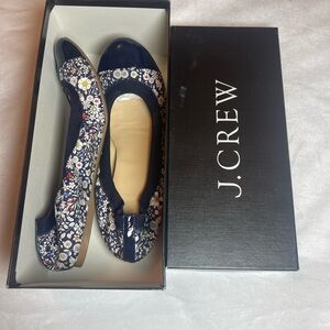 J. Crew Navy Floral Cap-Toe Ballet Flats Size: 10